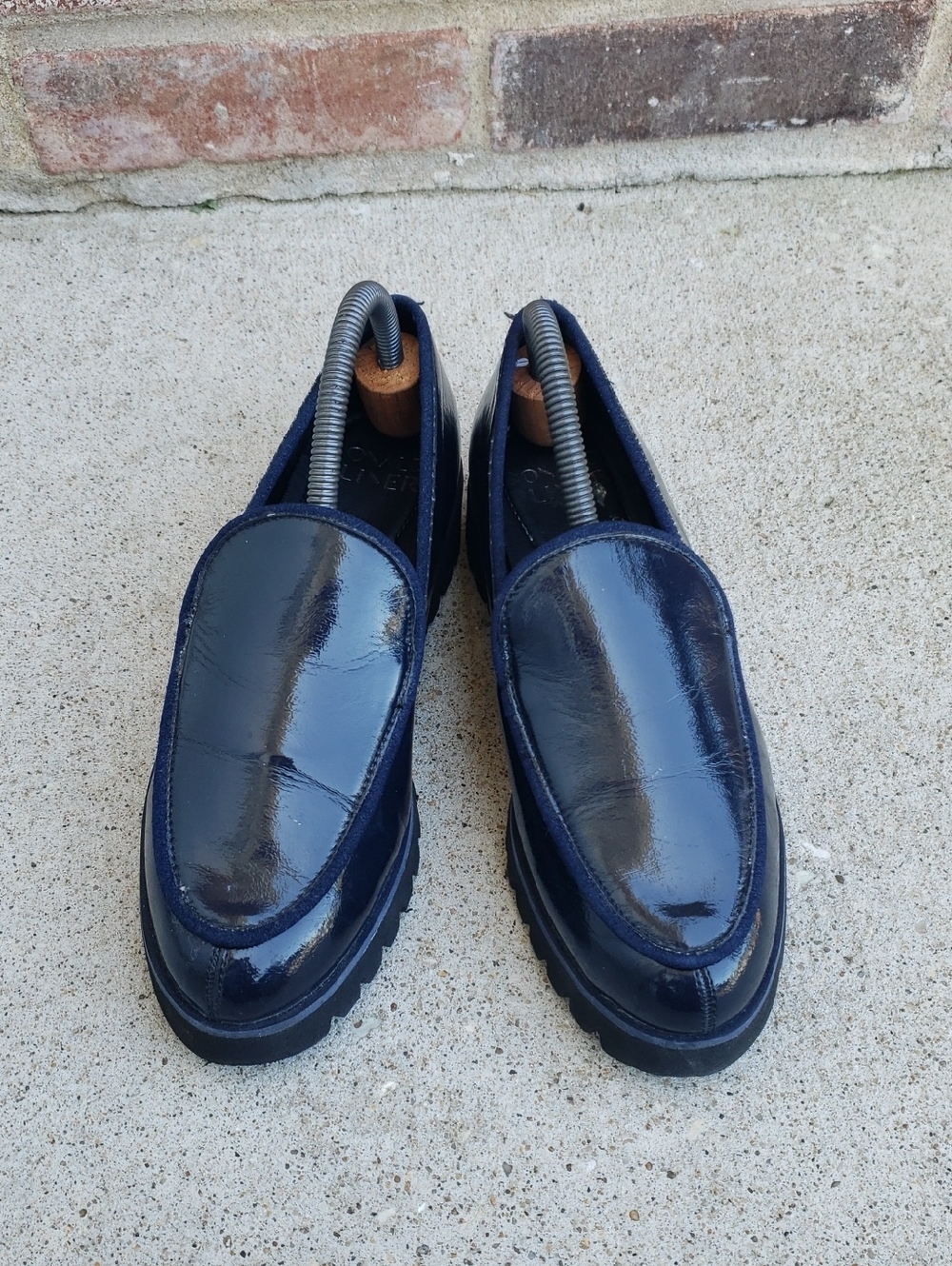 Donald Pliner Eclipse Dark Blue Patent Leather Loafers Shoes Size 6 Old Money - Picture 3 of 16